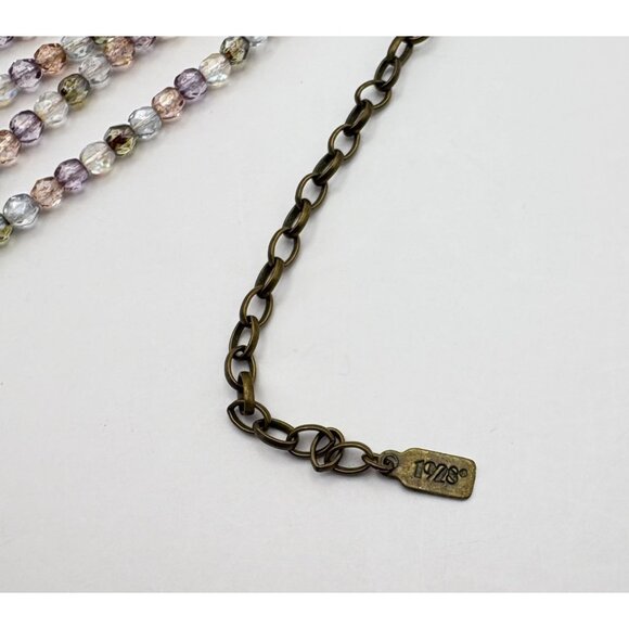 1928 Multicolor Beaded Choker Necklace With Bronze Chain Floral Accents - Picture 4 of 11